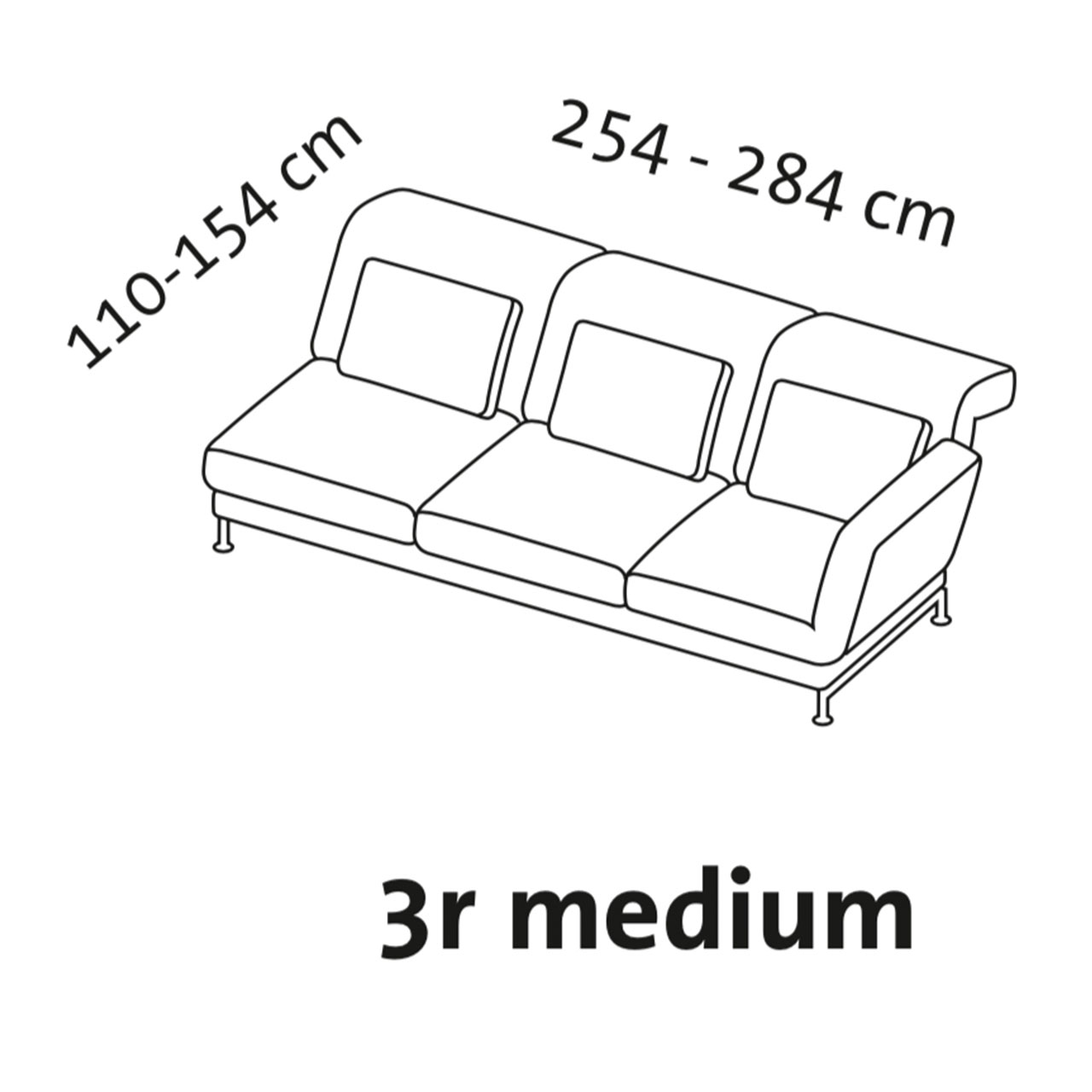 Maßzeichnung brühl moule medium Anstellsofa 3-Sitzer