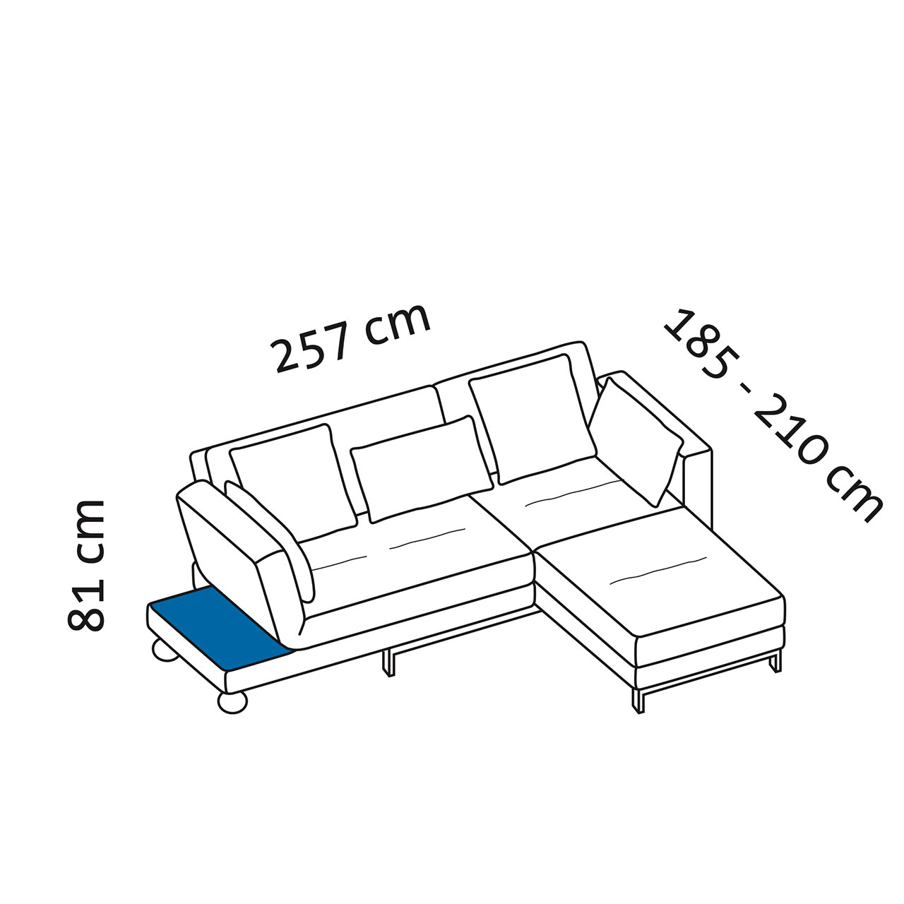 Maßzeichnung brühl four-two soft Eckgarnitur 