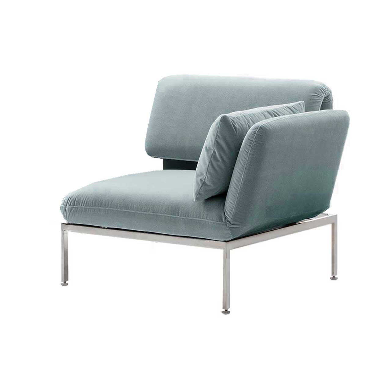 Der Multifunktionssessel der Serie roro medium classic mit einer Armlehne rechts in graublau.