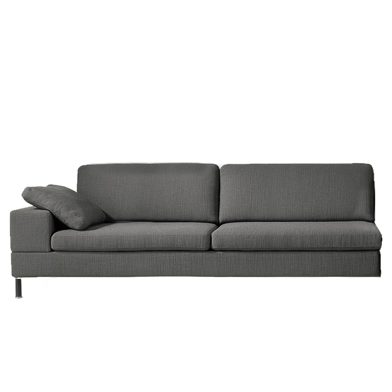 Graues Anstellsofa mit Armlehne links.