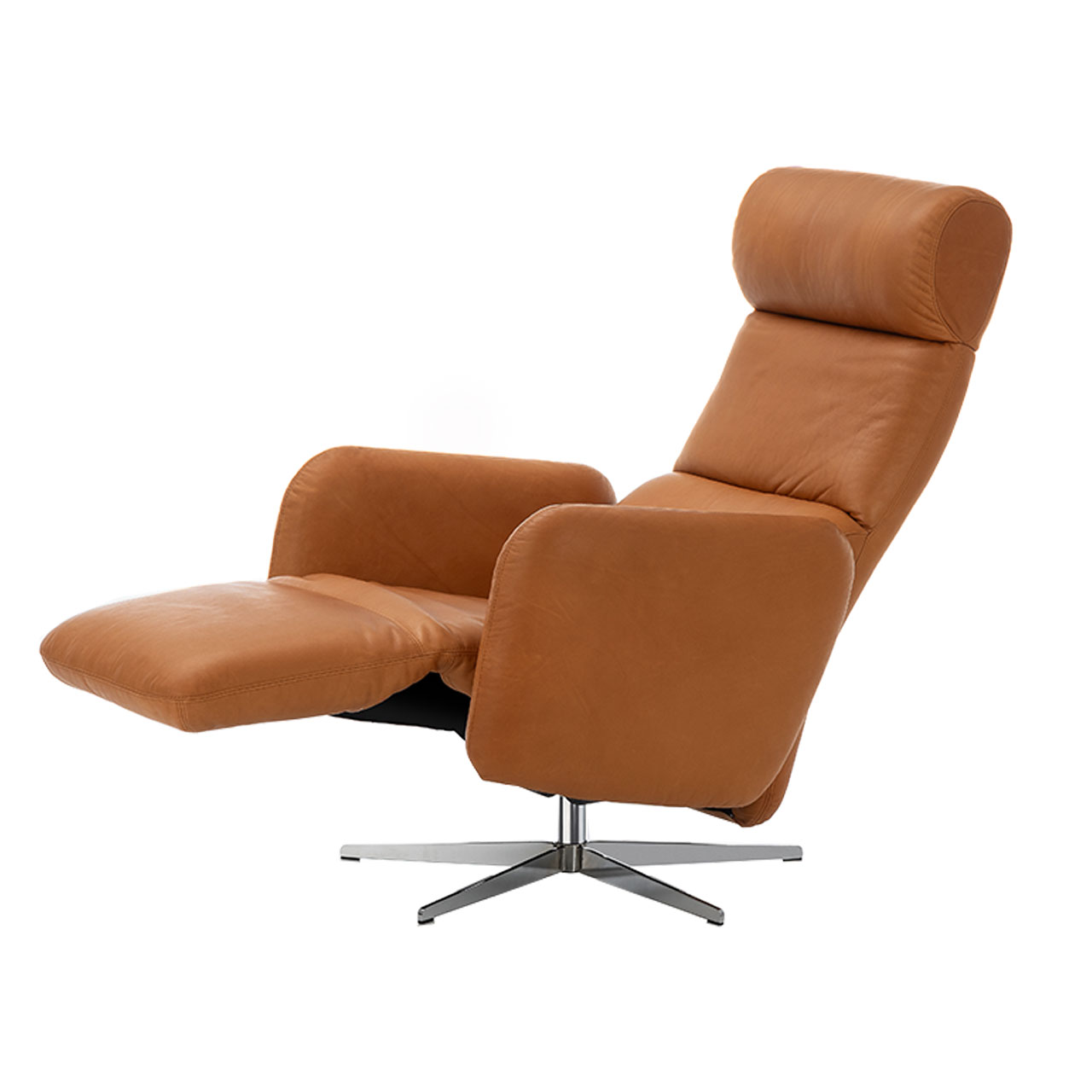 Relaxsessel in braunem Leder.