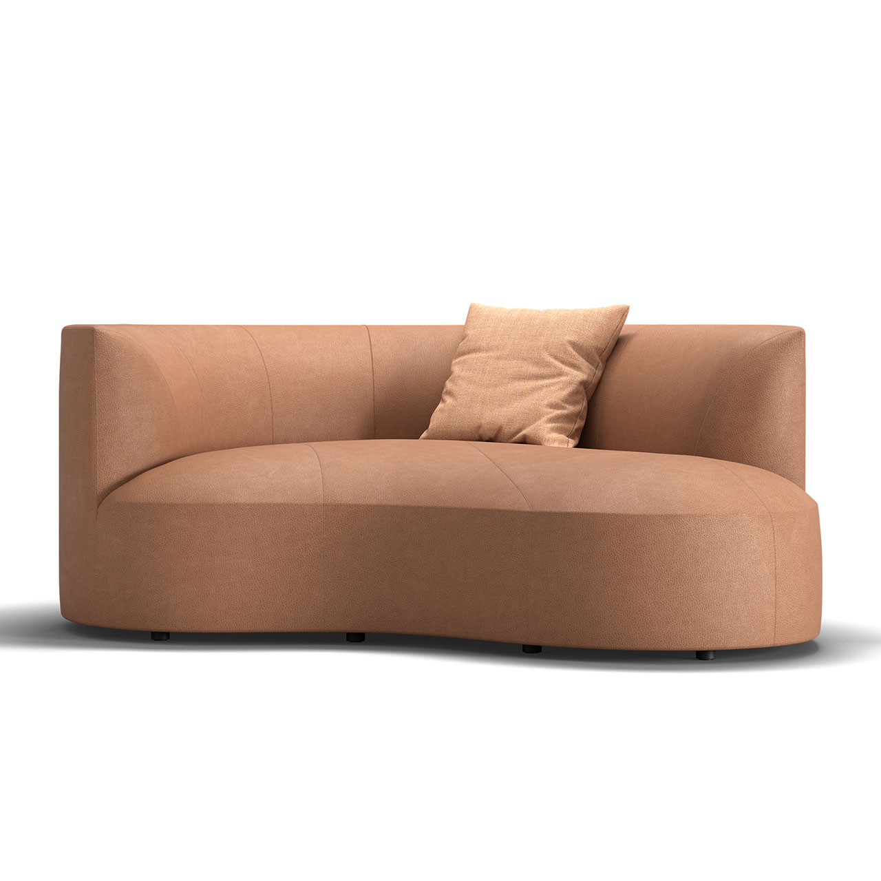 Liegesofa aus rotbraunem Stoff mit Ausrichtung des Fußteils nach rechts.