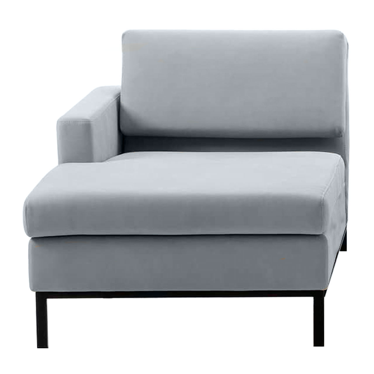 Longchair in grauem Leder mit Armlehne links.