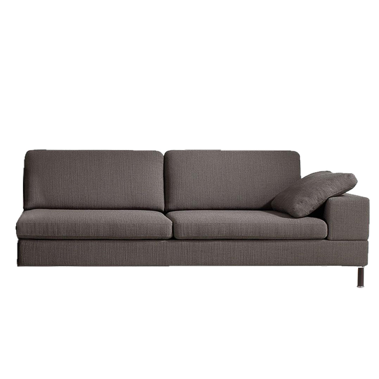 Dunkelbraunes Anstellsofa mit Armlehne rechts.