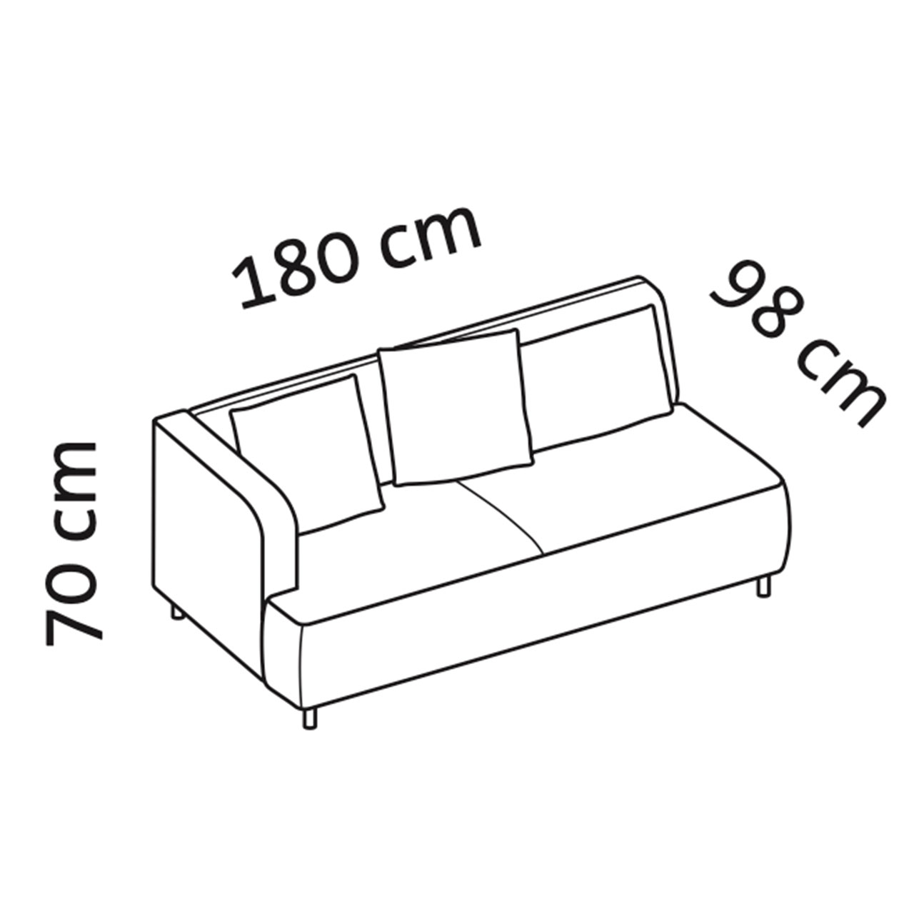 Maßzeichnung brühl aoyama Anstellsofa Armlehne links