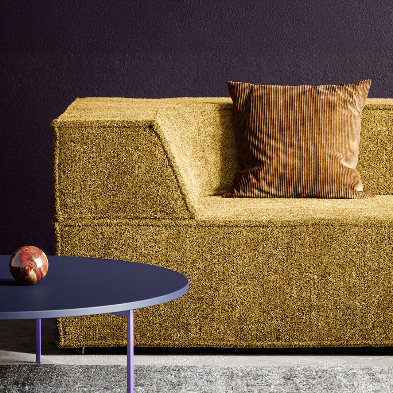 Detailansicht der Sofaecke in messinggelb