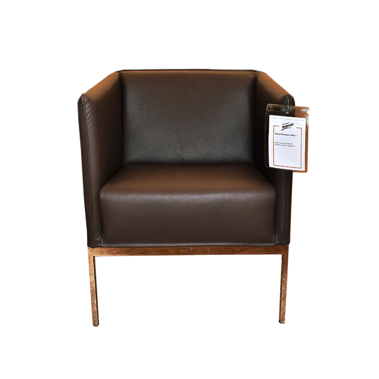 Sessel von brühl in braunem Leder mit Untergestell chrom glänzend.