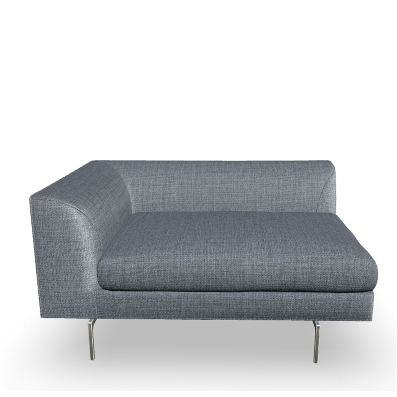 120 cm breites Sofaelement mit Armlehne links auf Einzelfüßen mit grauem Stoffbezug