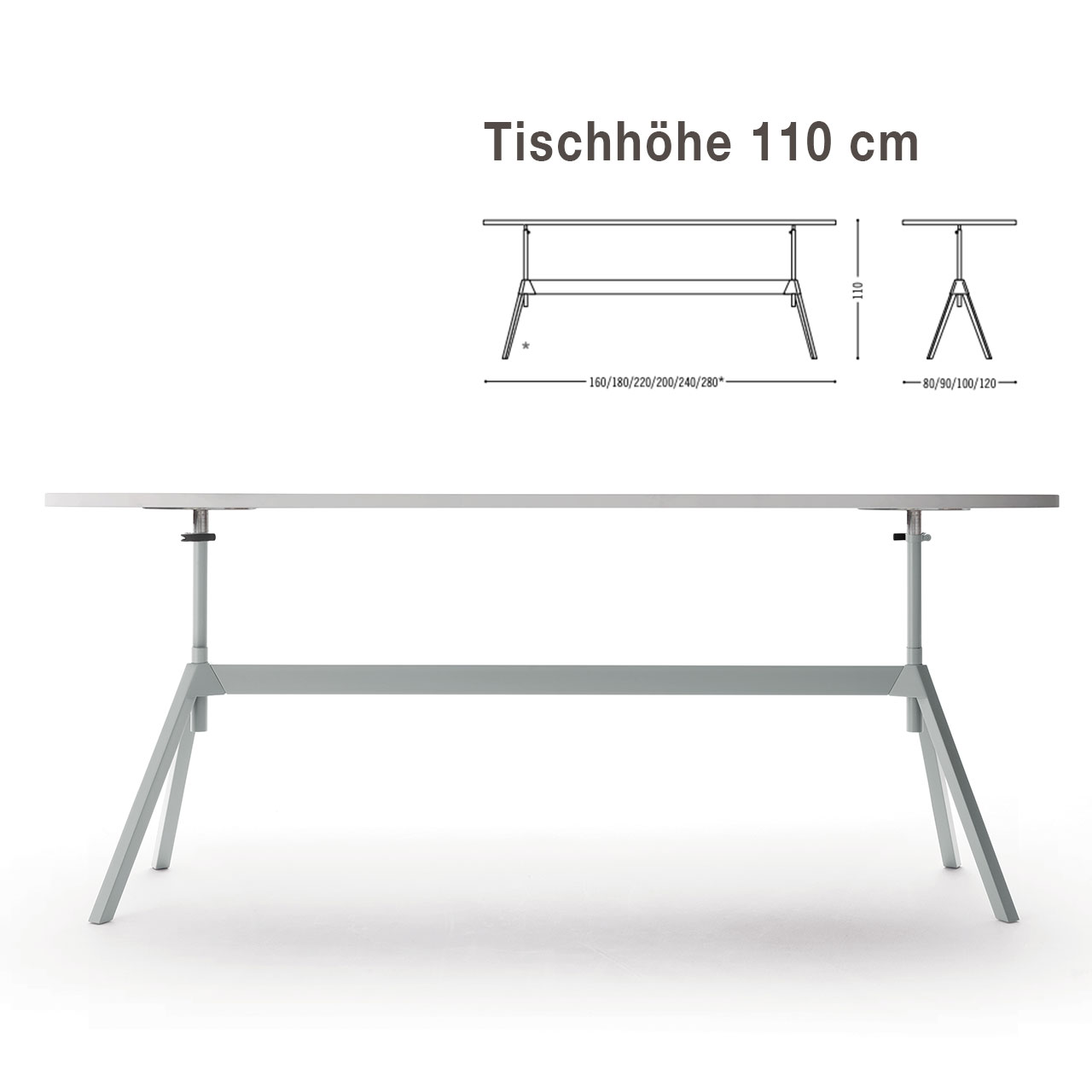 Tisch mit weißem Zargengestell und weißer Tischplatte