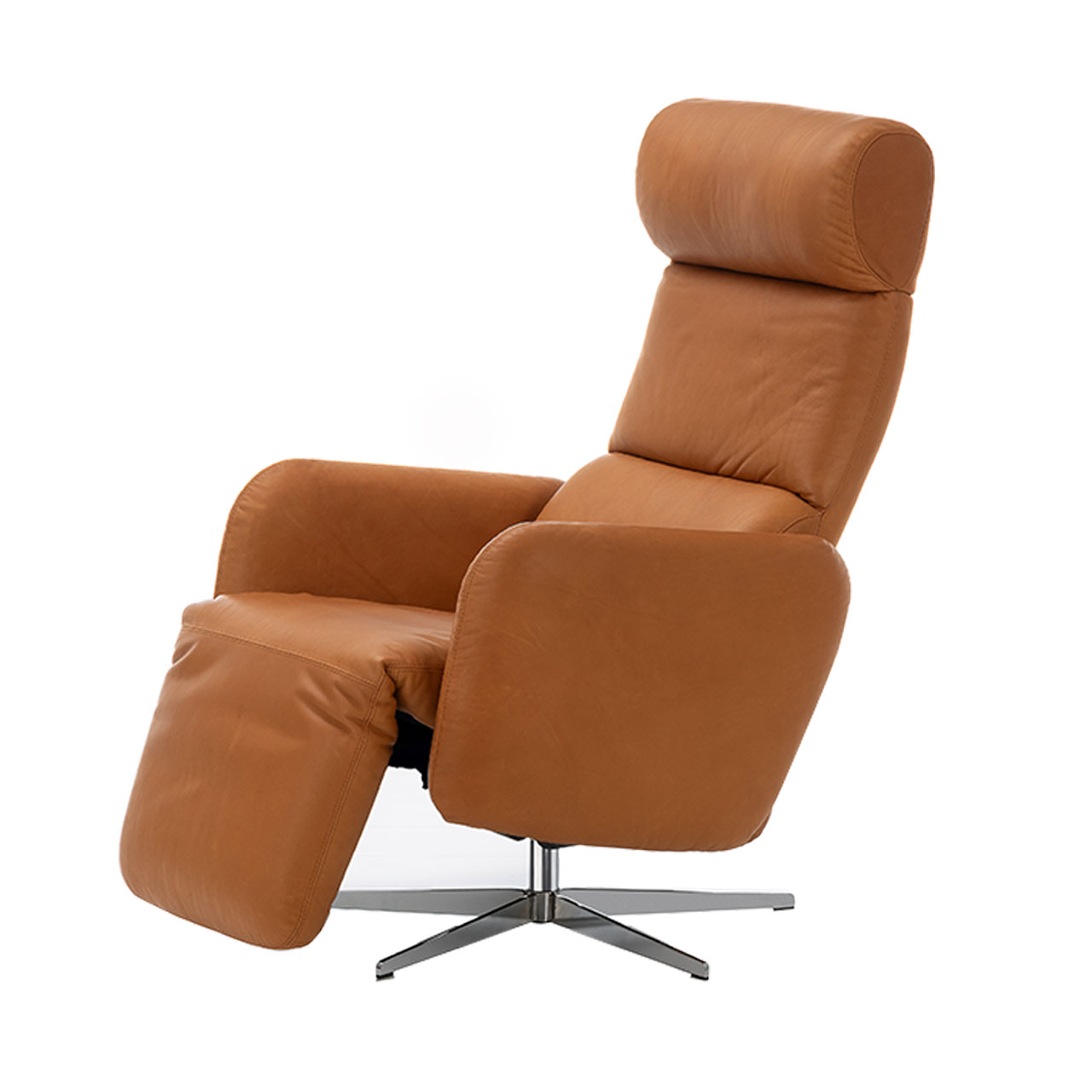 Relaxsessel in braunem Leder.