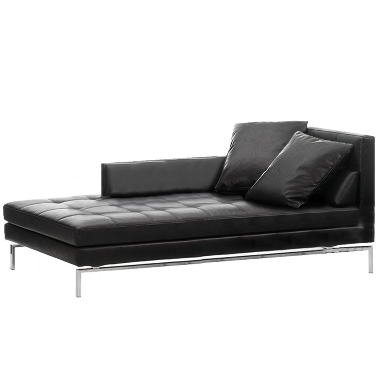 Schwarzer extra langer Longchair von brühl amber in schwarzem Leder.