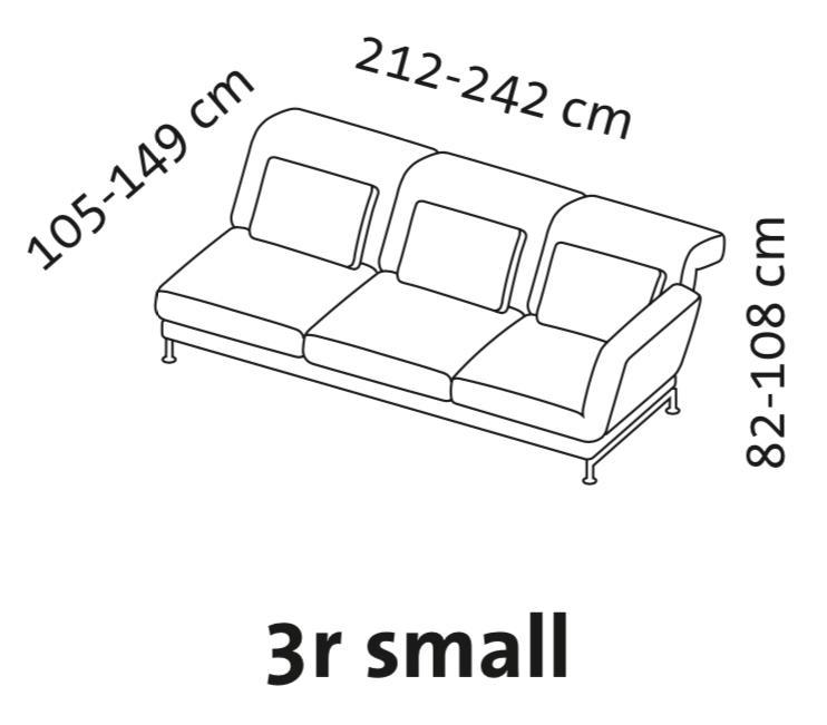 Maßzeichnung brühl moule small Anstellsofa 3-Sitzer Armlehne rechts
