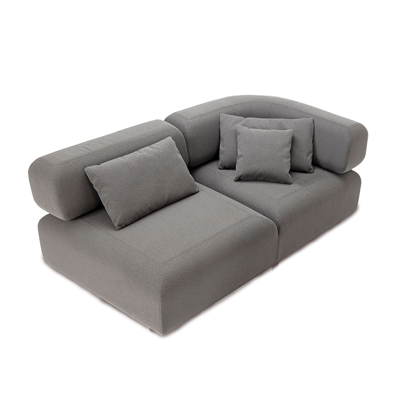 Graues Openend mit langer umschließender Armlehne auf der rechten Seite.