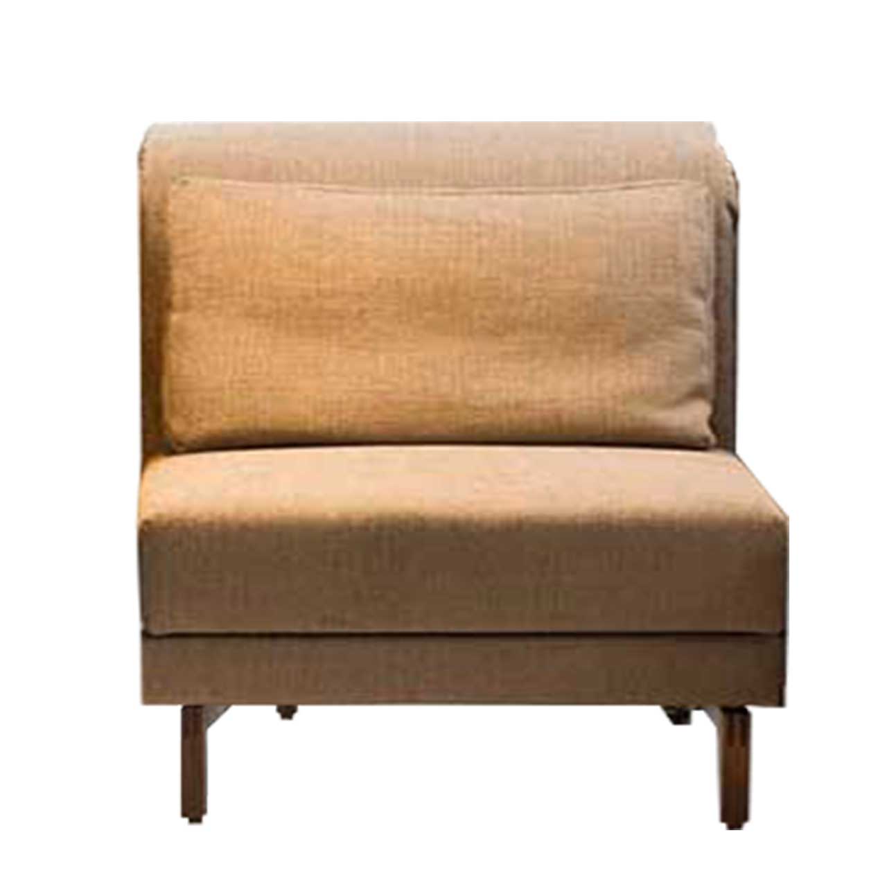 Zwischenelement für Sofagarnituren der Serie brühl moule ohne Armlehnen in braunem Stoff mit Kufen in Holz.