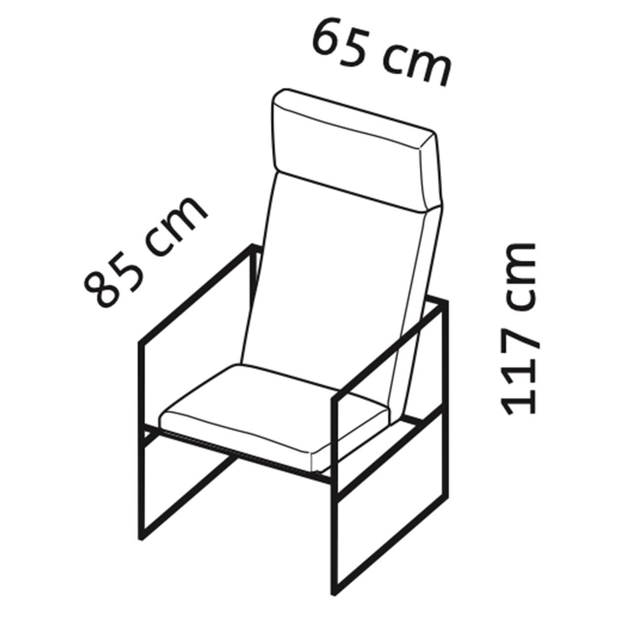 Maßzeichnung für den Sessel grace 68014.