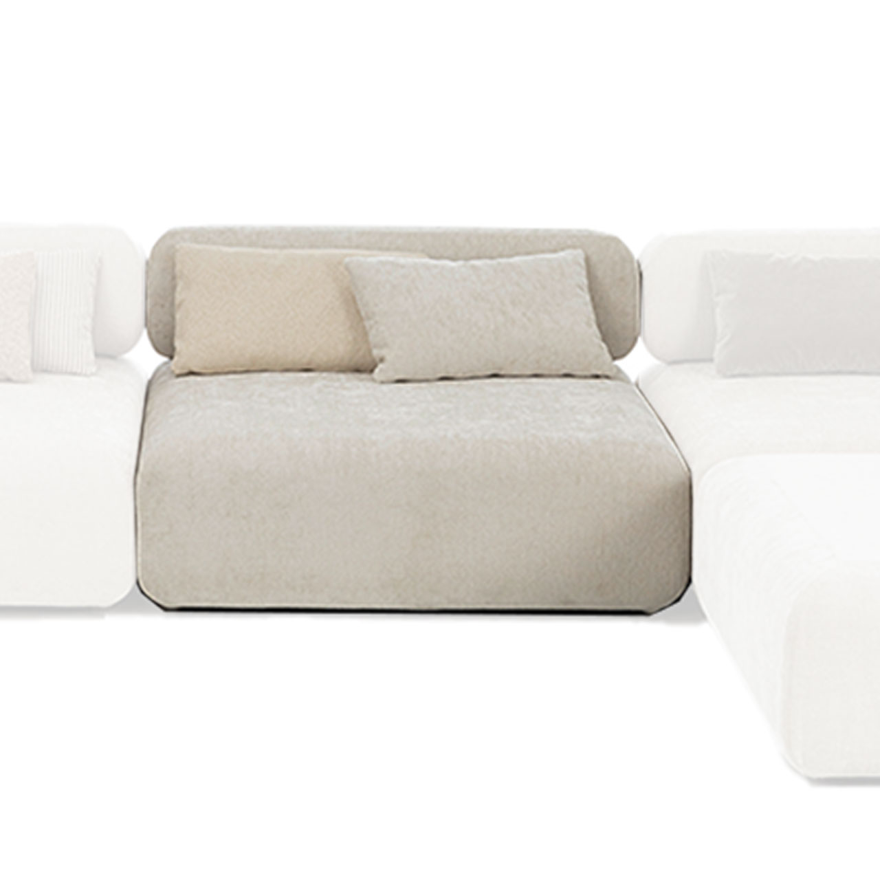 Beiges Einzelelement extra, 1,5-Sitzplätze breit und extra tief mit Rückenlehne.