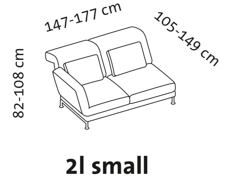 Maßzeichnung brühl moule small Anstellsofa 2-Sitzer Armlehne links