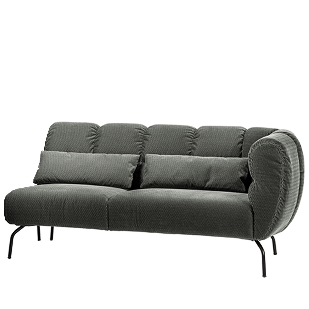Anstellsofa der Serie brühl magnolia mit Armlehne rechts in graugrünem Stoff mit schwarzen Metallfüßen.