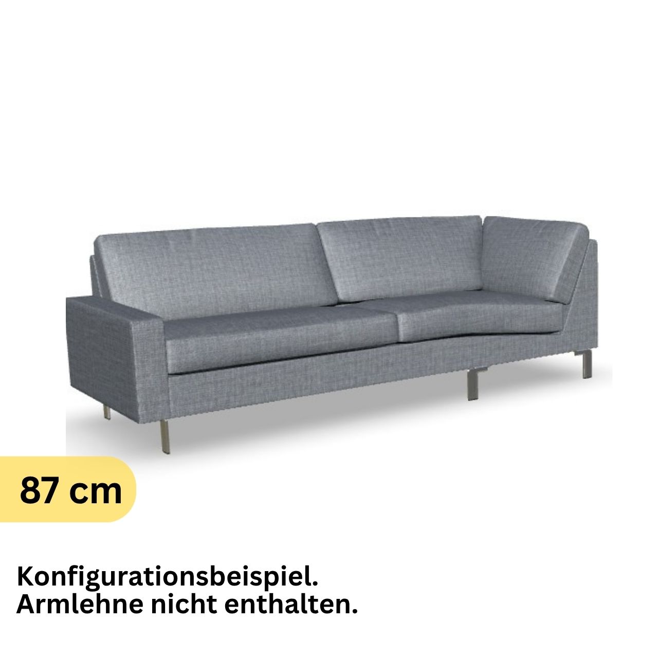 Eckabschlusselement mit Ecke rechts in grauem Stoff.
