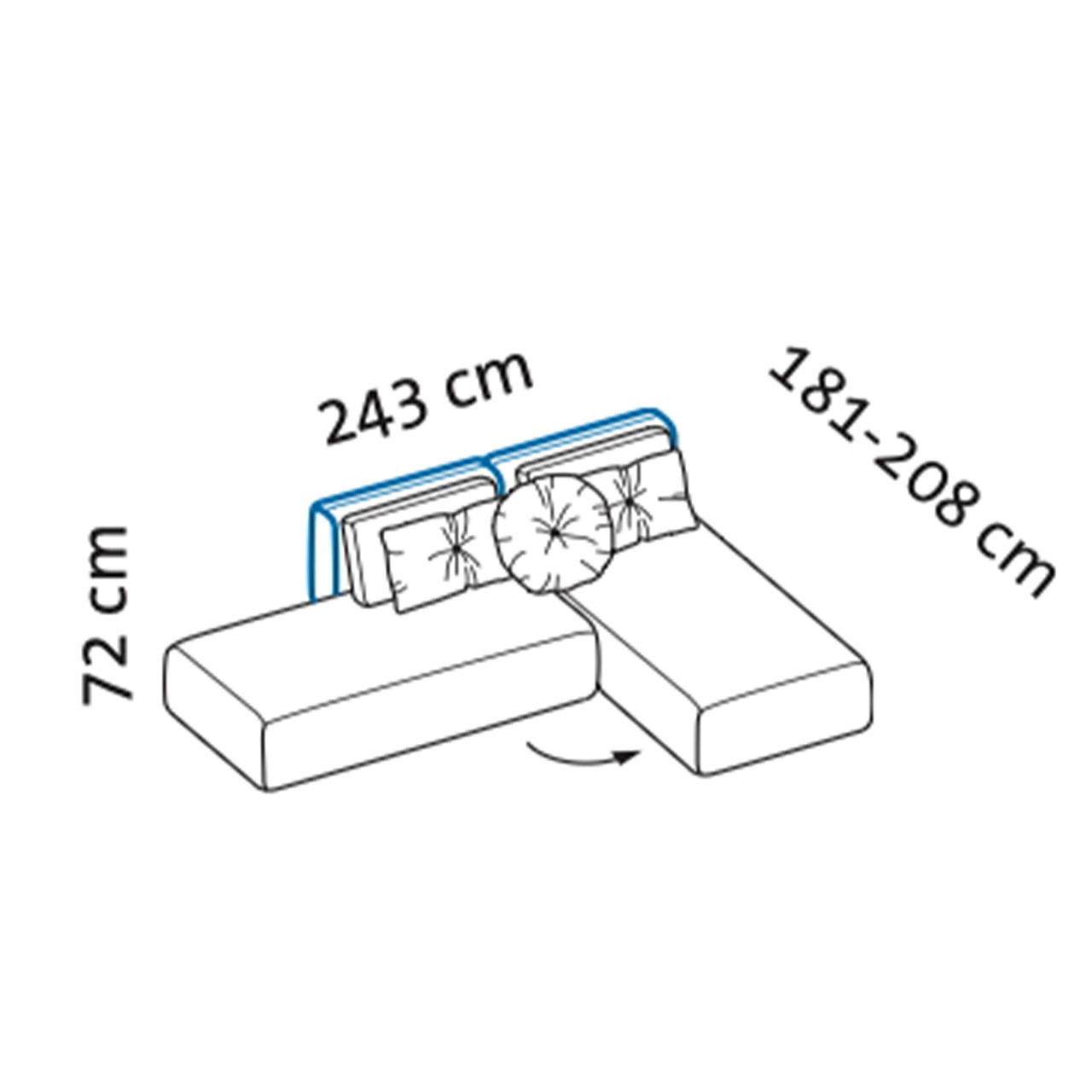 Maßzeichnung brühl piano Ecksofa