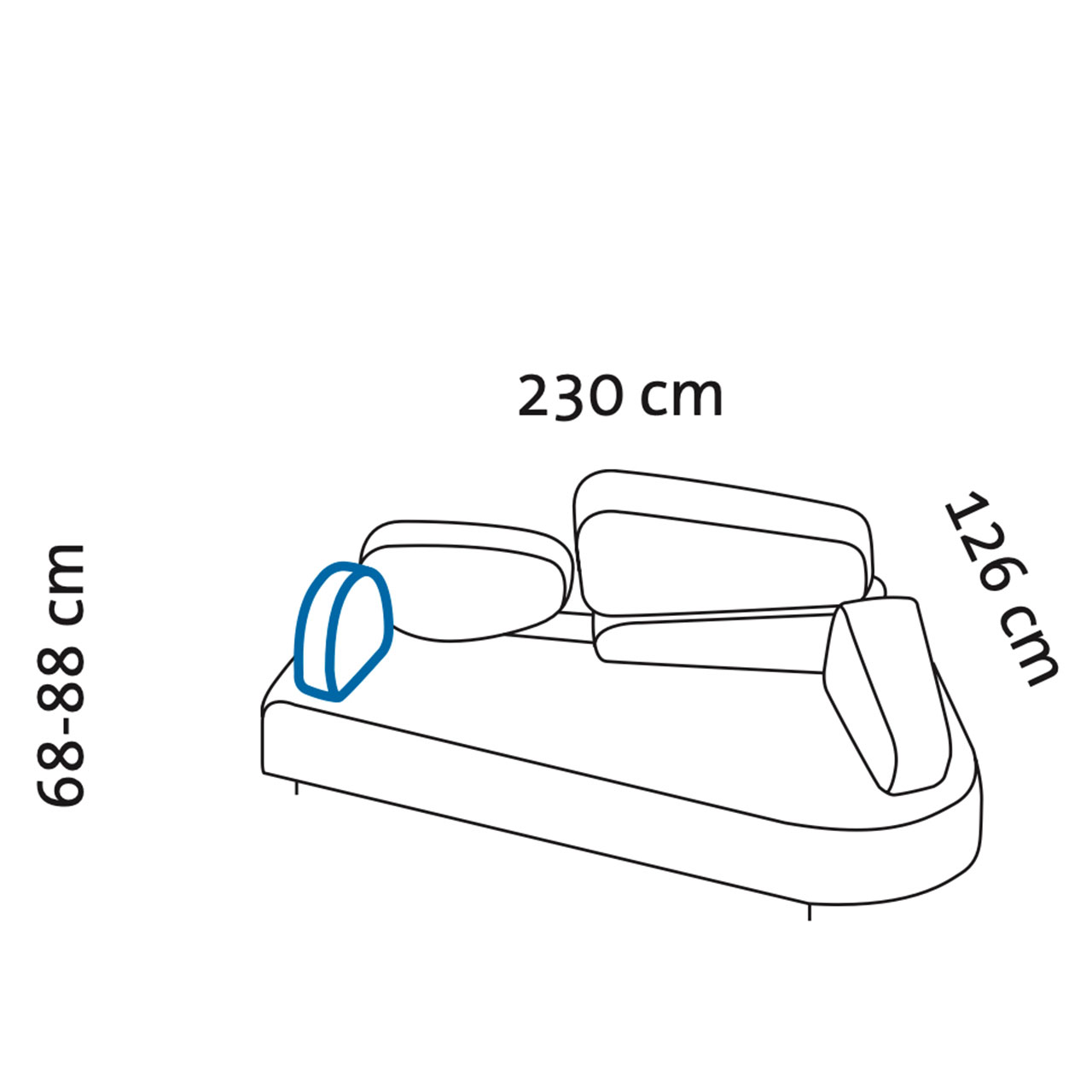 Maßzeichnung brühl mosspink Sofa