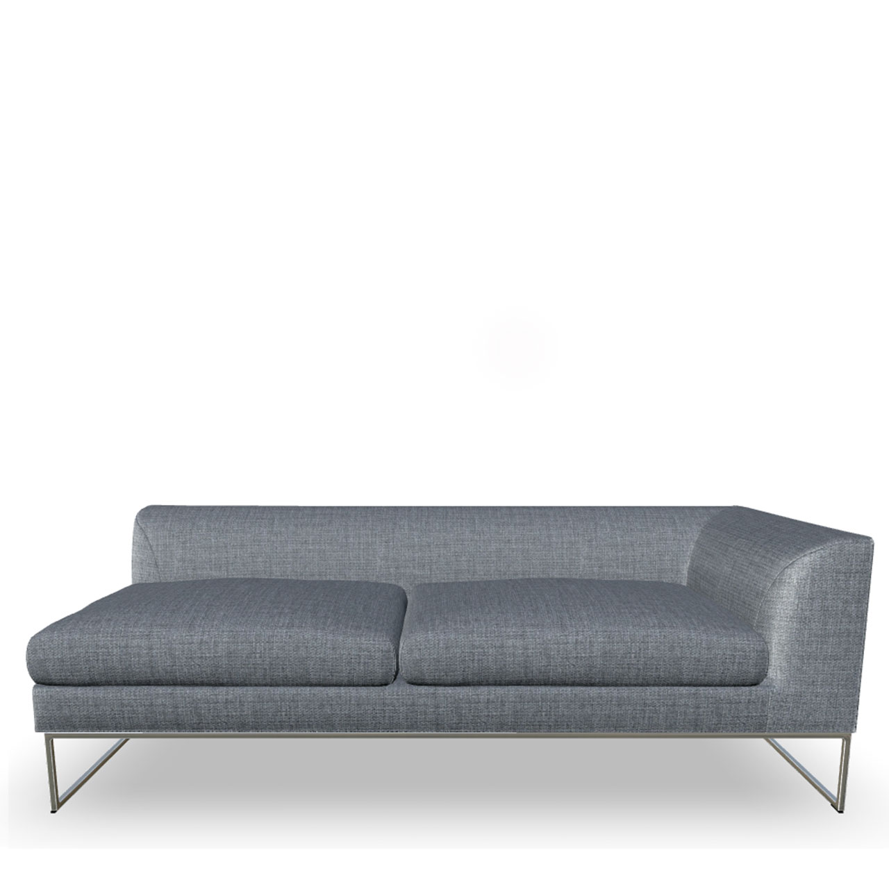 190 cm breites Sofaelement mit Armlehne rechts auf Kufen mit grauem Stoffbezug
