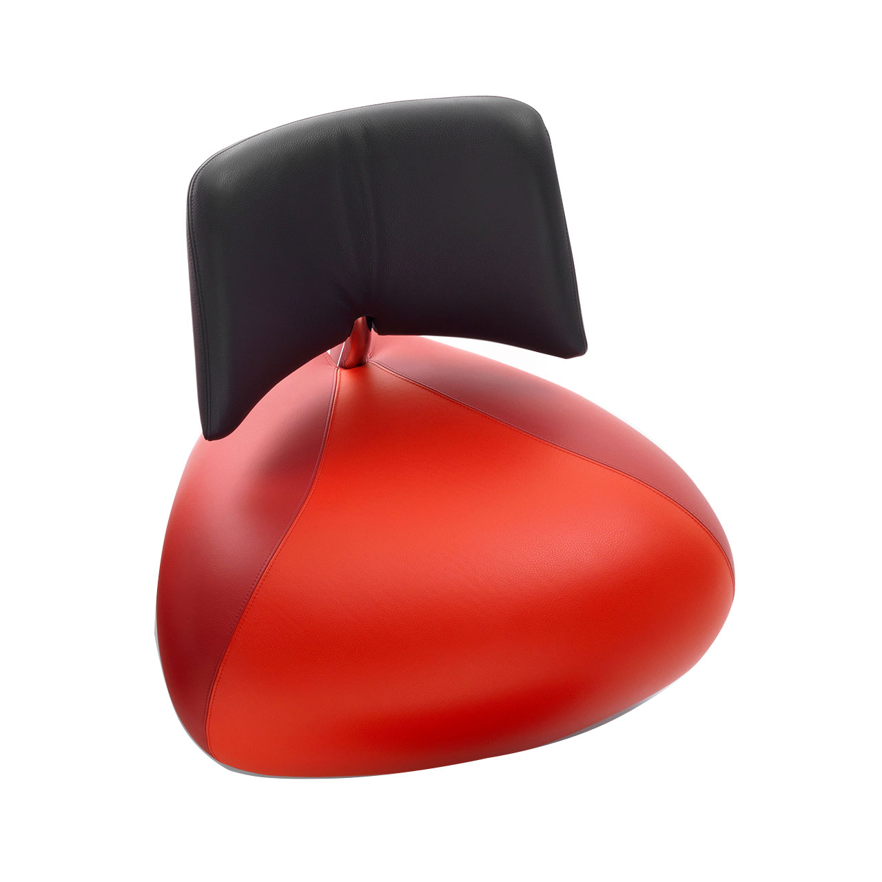 Sessel aus Leder mit Sitzbezug aus zwei Rot-Tönen und Kopfstütze aus braunem Leder