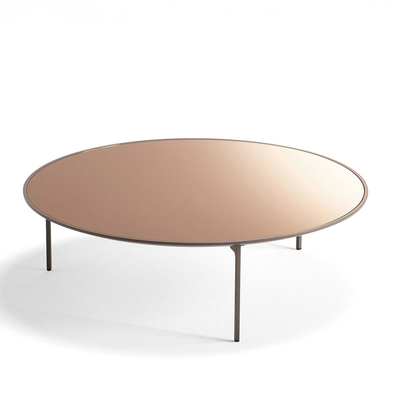 Runder Couchtisch mit schmalen Füßen und Parsolglas-Tischplatte