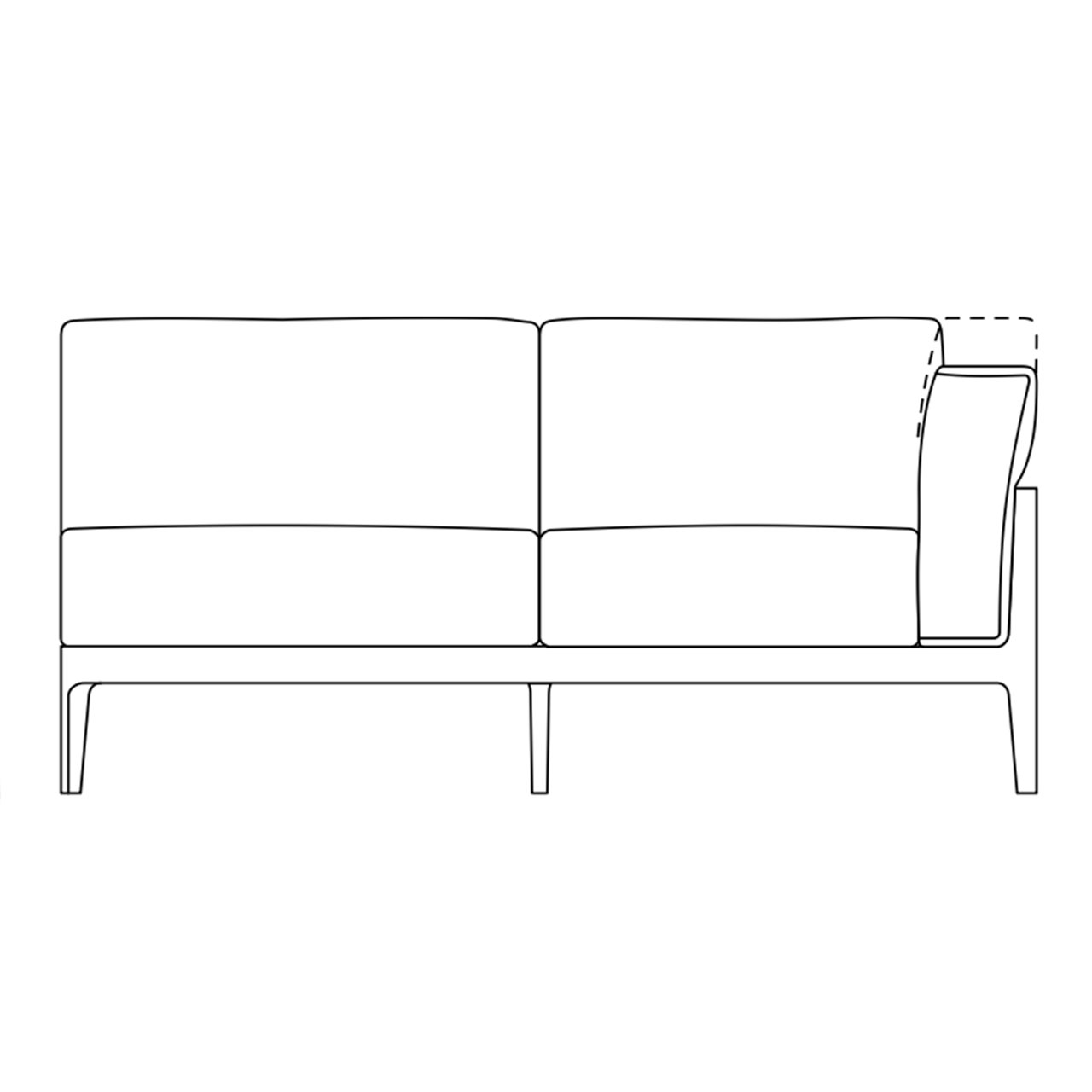 Skizze des Elementes 160 cm mit Armlehne rechts