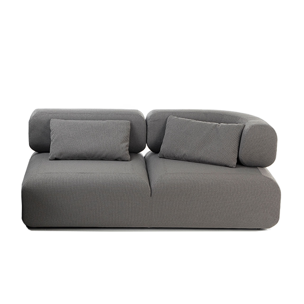 Graues Openend mit kurzer Armlehne auf der rechten Seite.