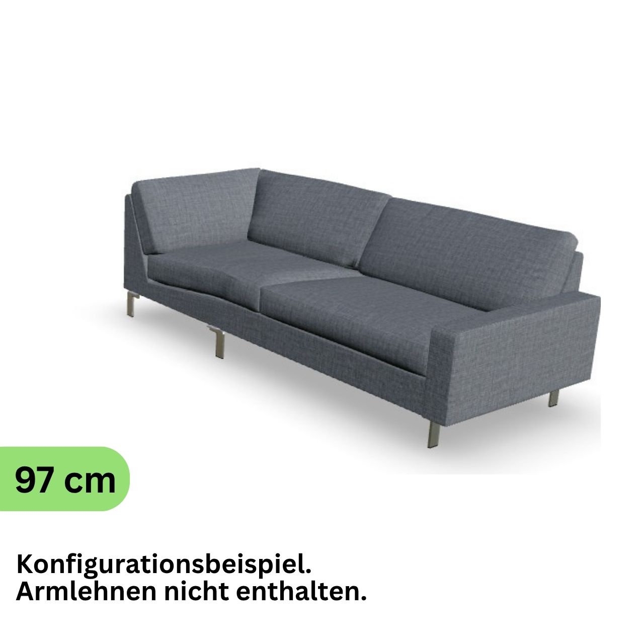 Eckabschlusselement mit Ecke links in grauem Stoff.