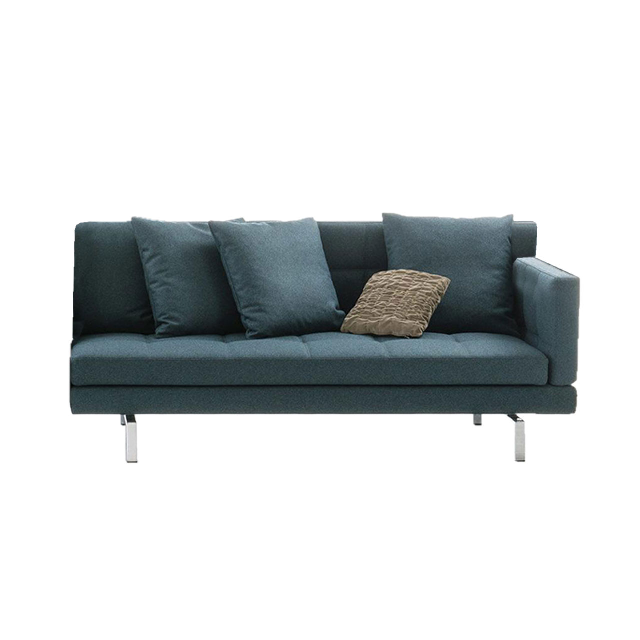 Grünes Anstellsofa mit schmaler Armlehne auf der rechten Seite.