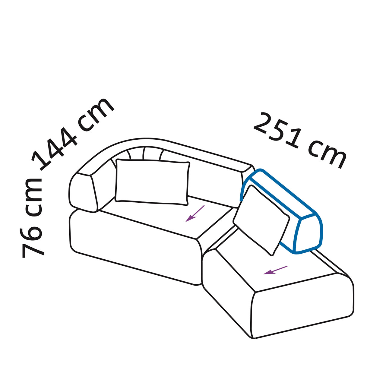 Maßzeichnung für die all together Ecklösung 73654+73677.