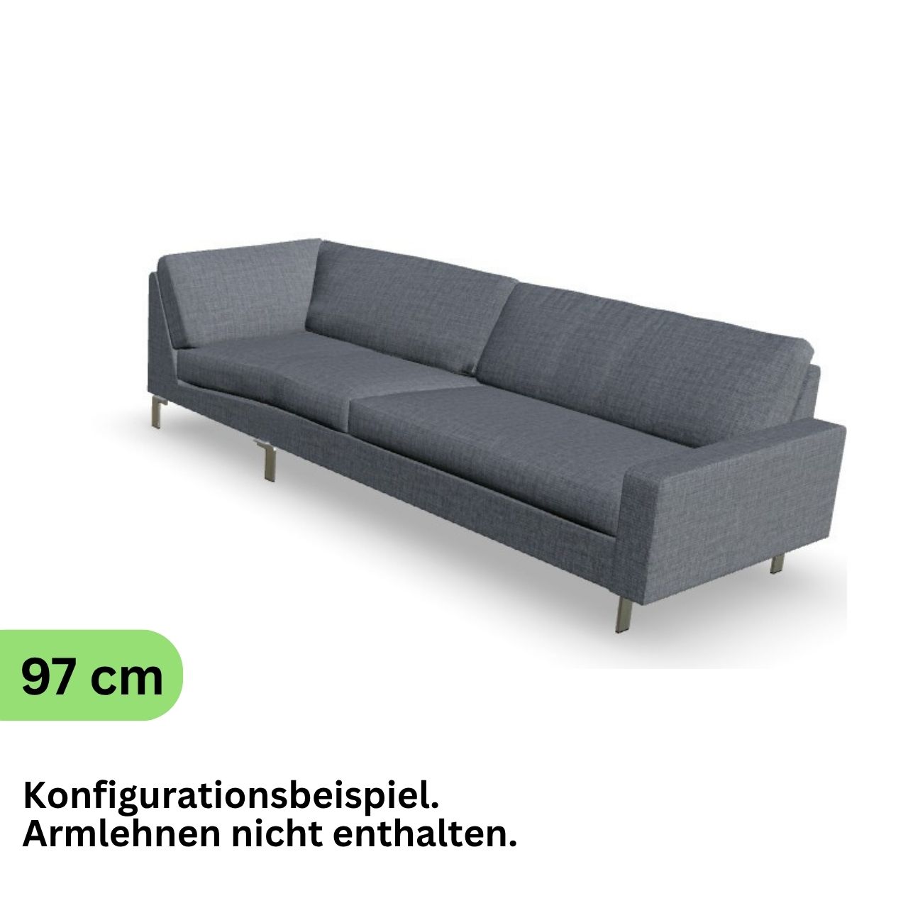 Eckabschlusselement mit Ecke links in grauem Stoff.
