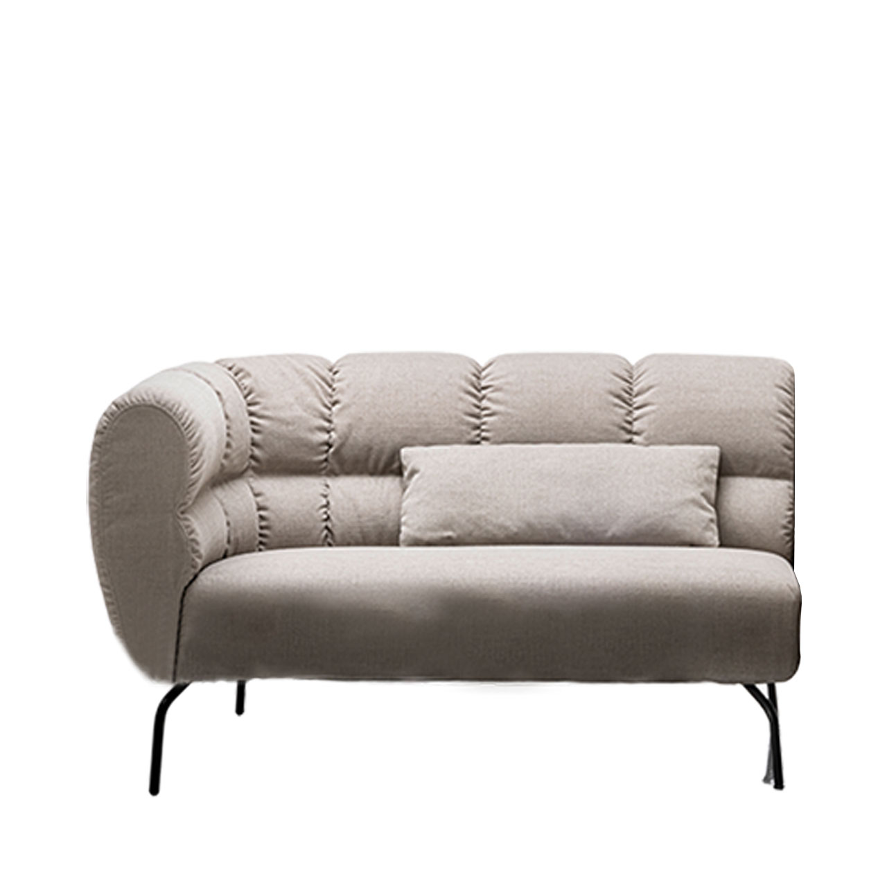 Anstellsofa der Serie brühl magnolia mit Armlehne links in hellgrauem Leder mit schwarzen Metallfüßen.