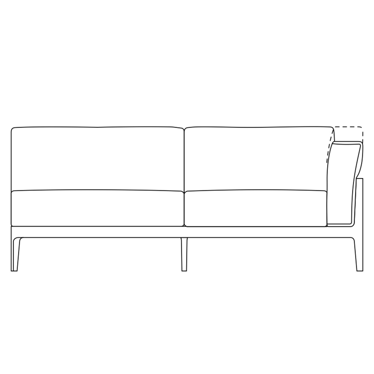 Skizze des Elementes 190 cm mit Armlehne rechts