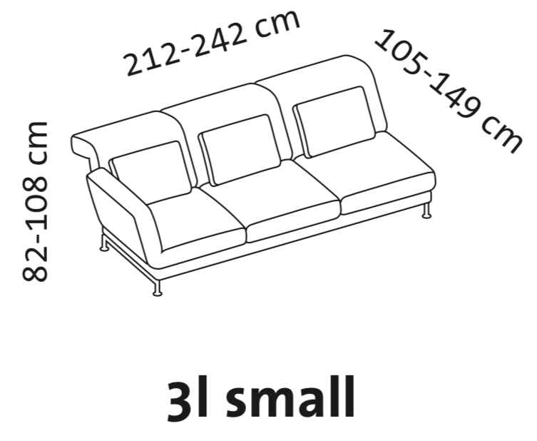 Maßzeichnung brühl moule small Anstellsofa 3-Sitzer Armlehne links