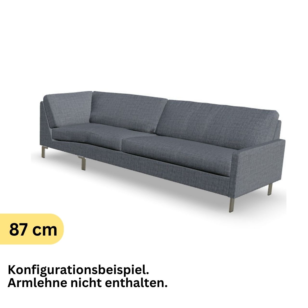 Eckabschlusselement mit Ecke links in grauem Stoff.