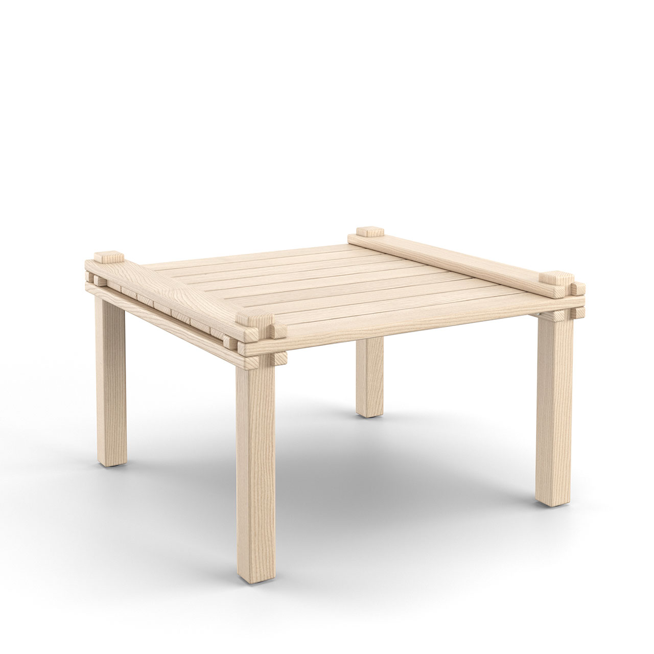 zusammengesteckter Holztisch aus hellem Eschenholz