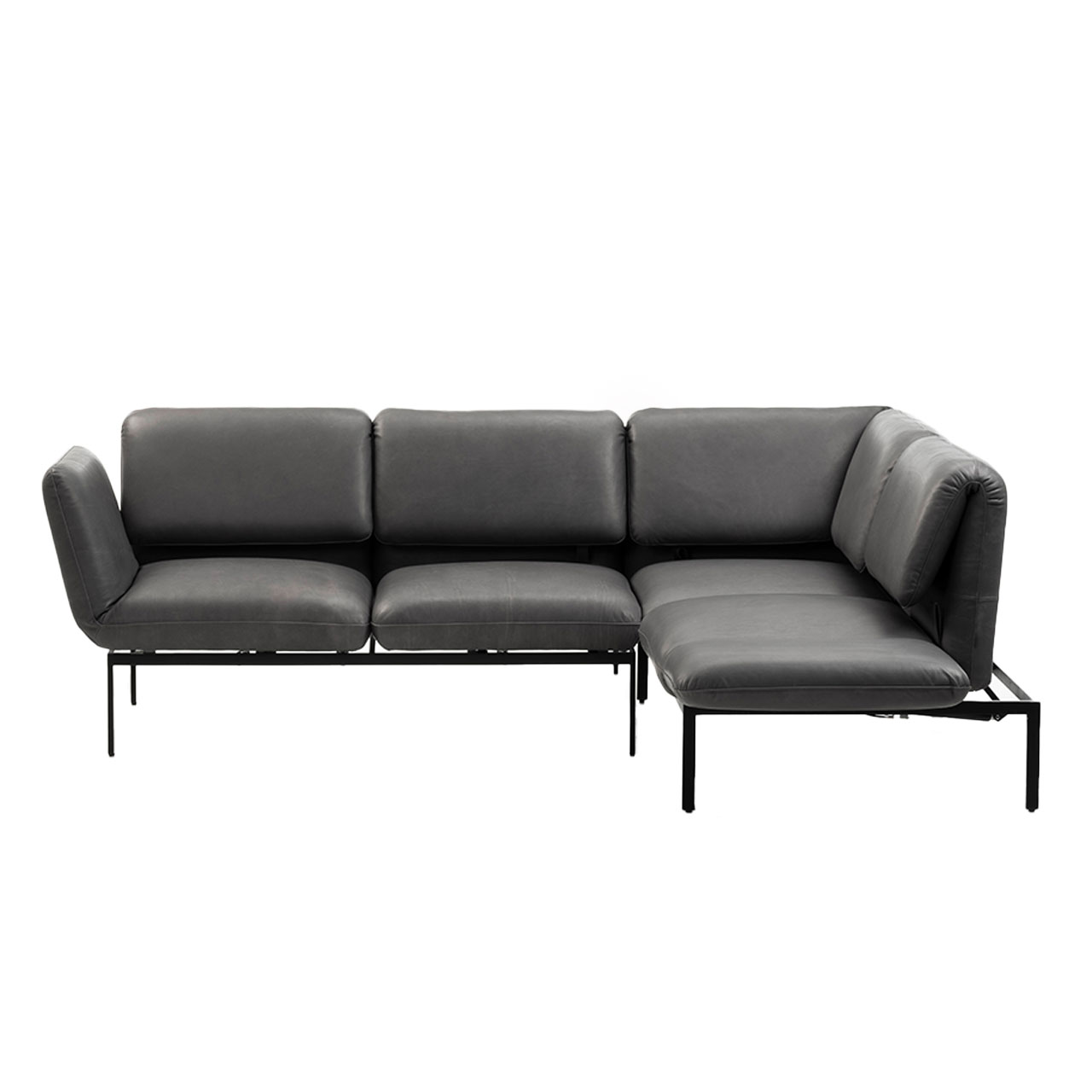 Eckgarnitur der Serie roro small classic mit Eckanbausofa links und Anstellsofa rechts in schwarzem Leder.