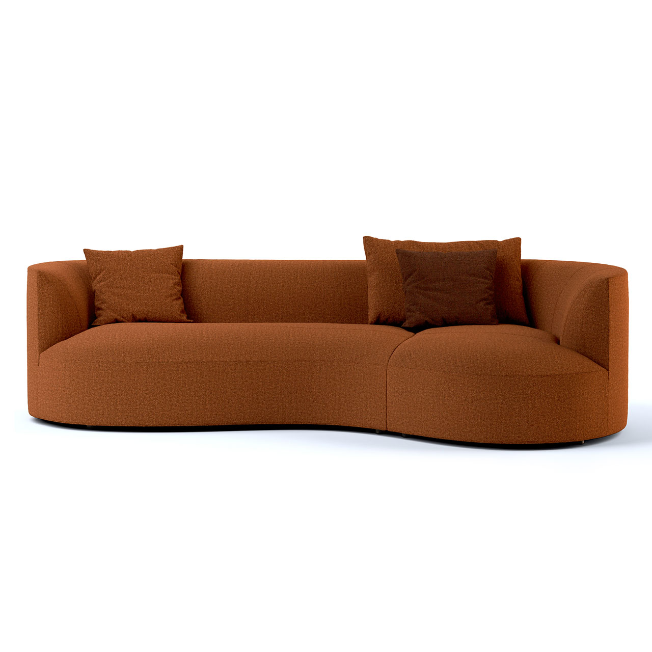 Sofa mit organisch geschwungener Form und zwei Kissen daauf