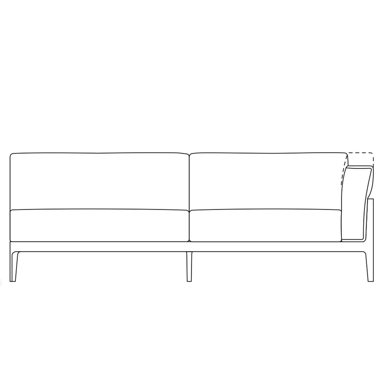 Skizze des Elementes 220 cm mit Armlehne rechts