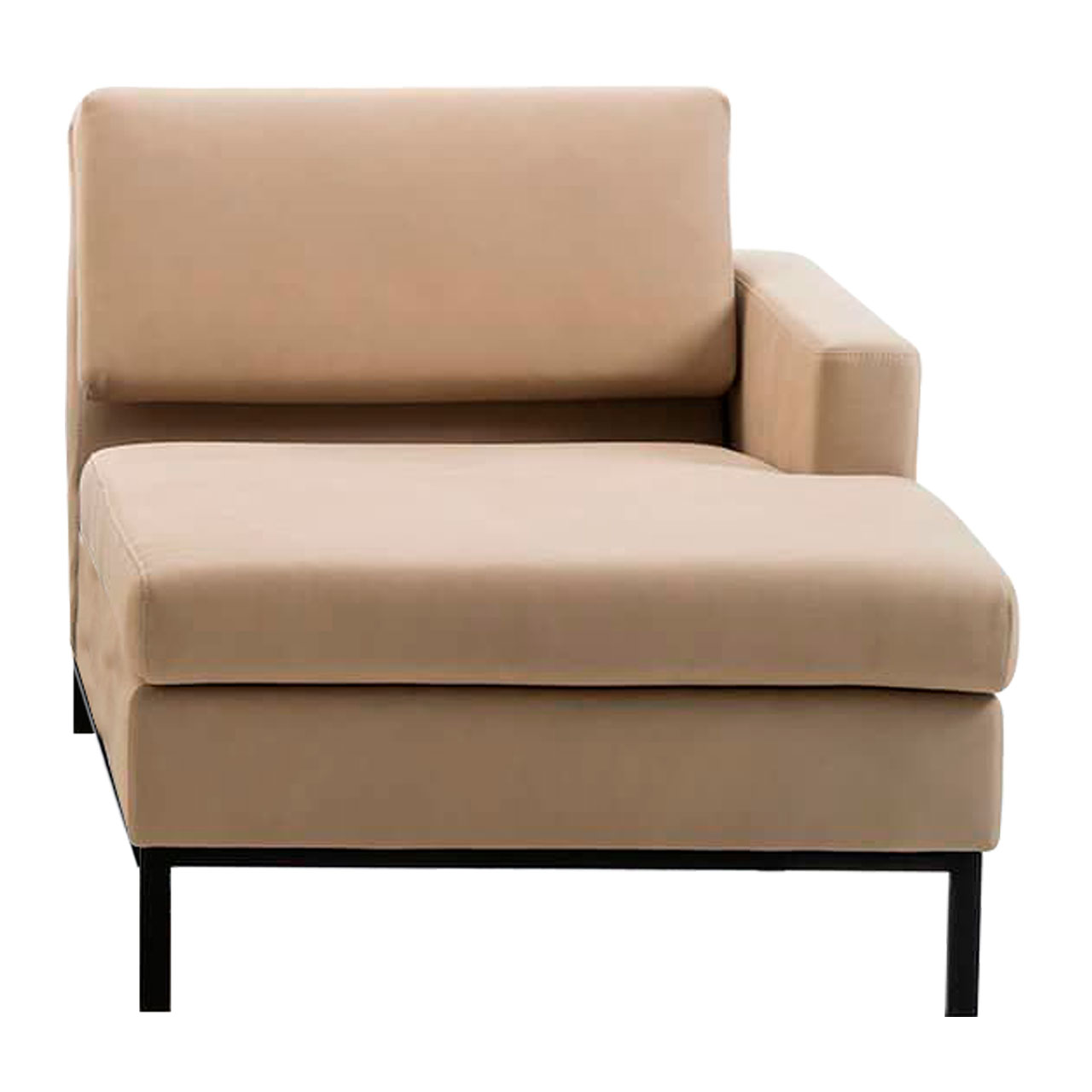 Longchair in beigem Leder mit Armlehne links.