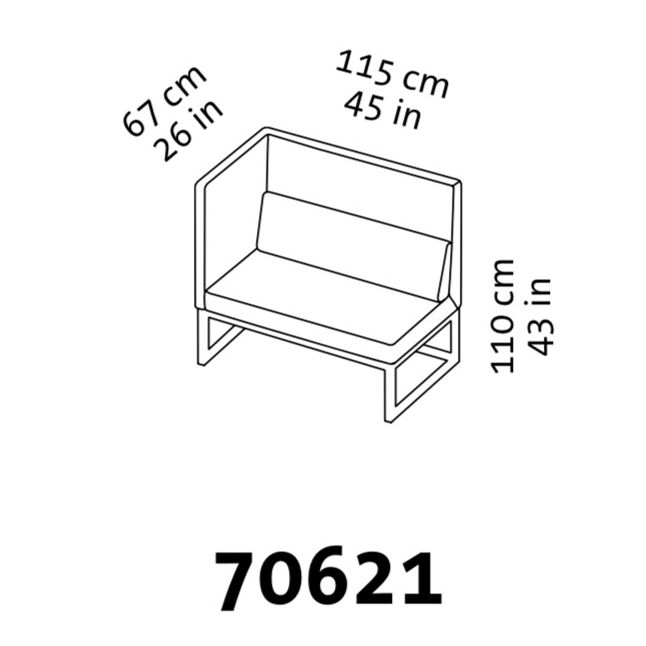 Maßzeichnung brühl belami high Polsterbank