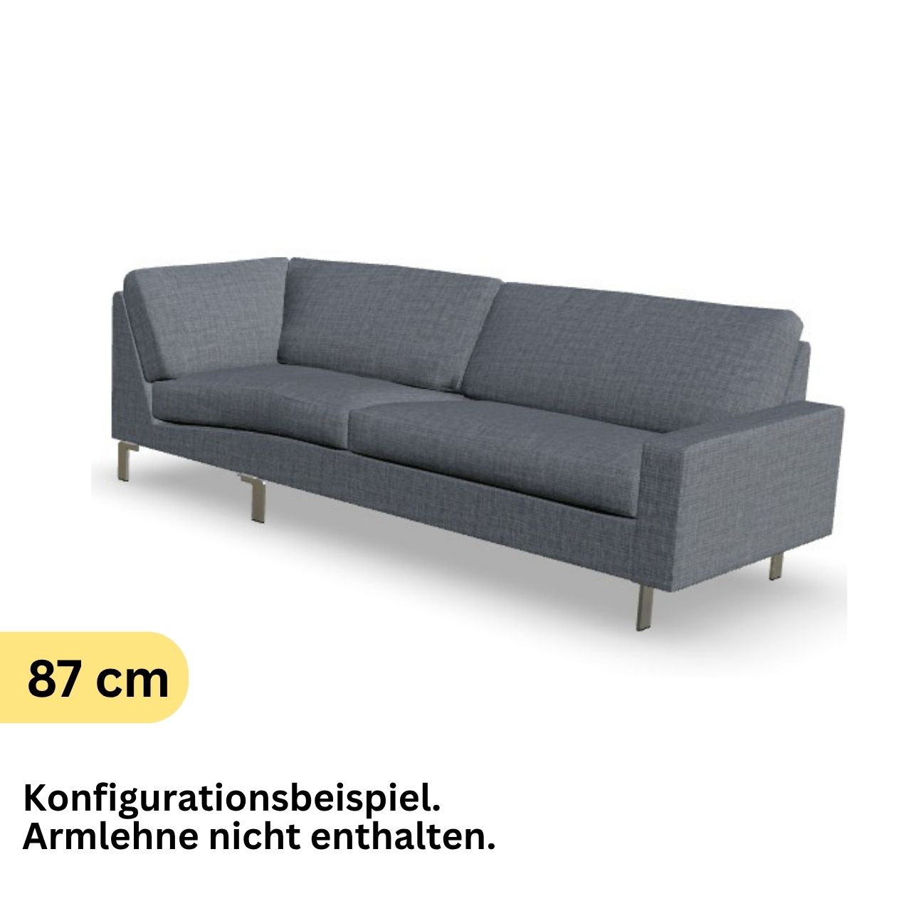 Eckabschlusselement mit Ecke links in grauem Stoff.