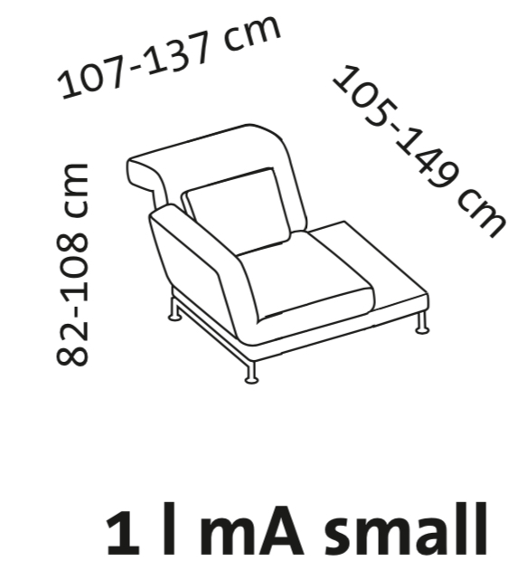 Maßzeichnung brühl moule small Drehsessel Armlehne links