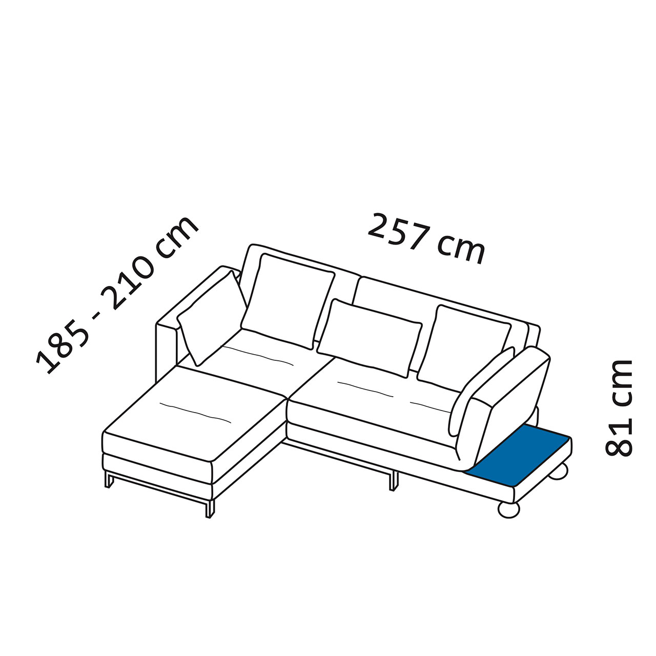 Maßzeichnung brühl four-two soft Eckgarnitur 