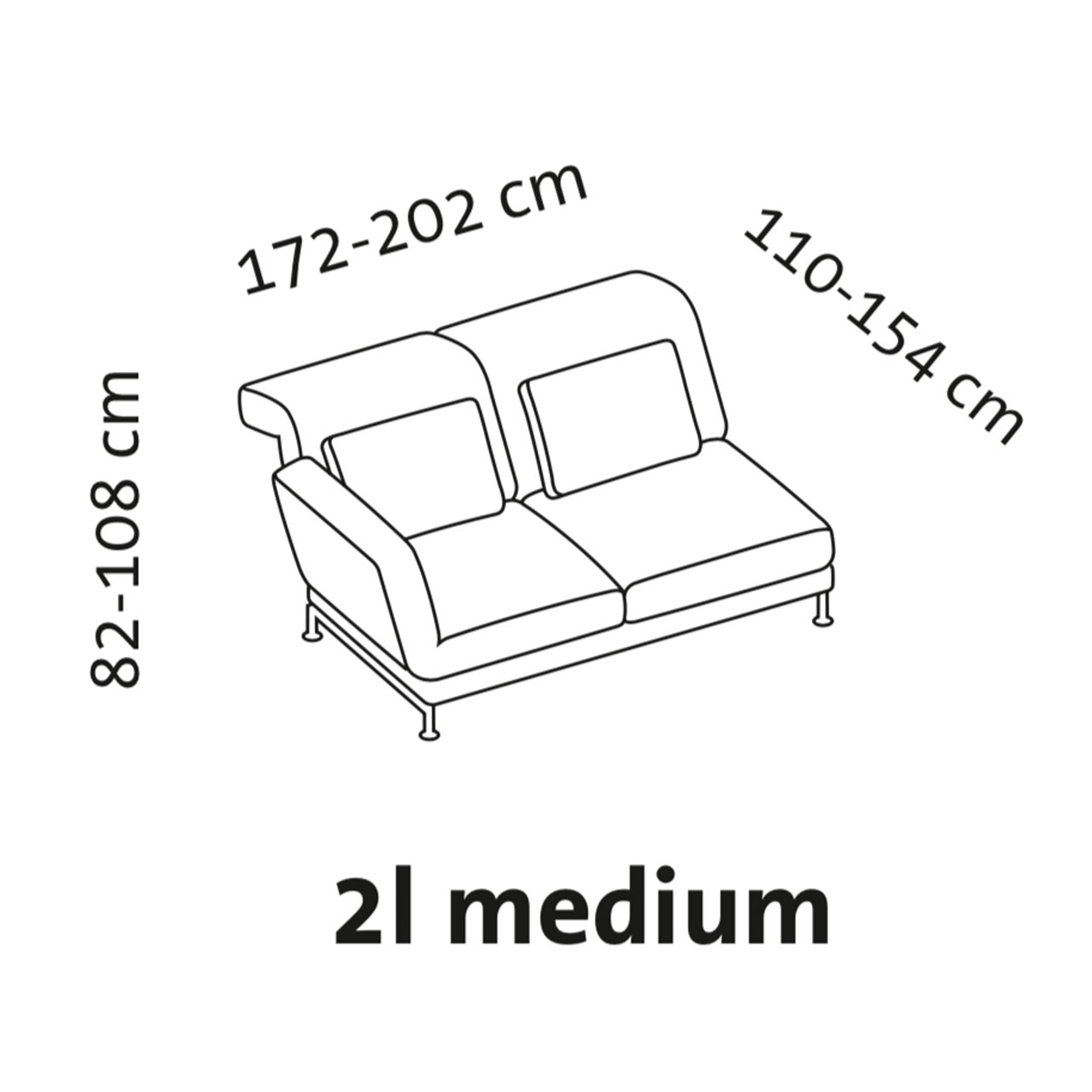 Maßzeichnung brühl moule medium Anstellsofa 2-Sitzer