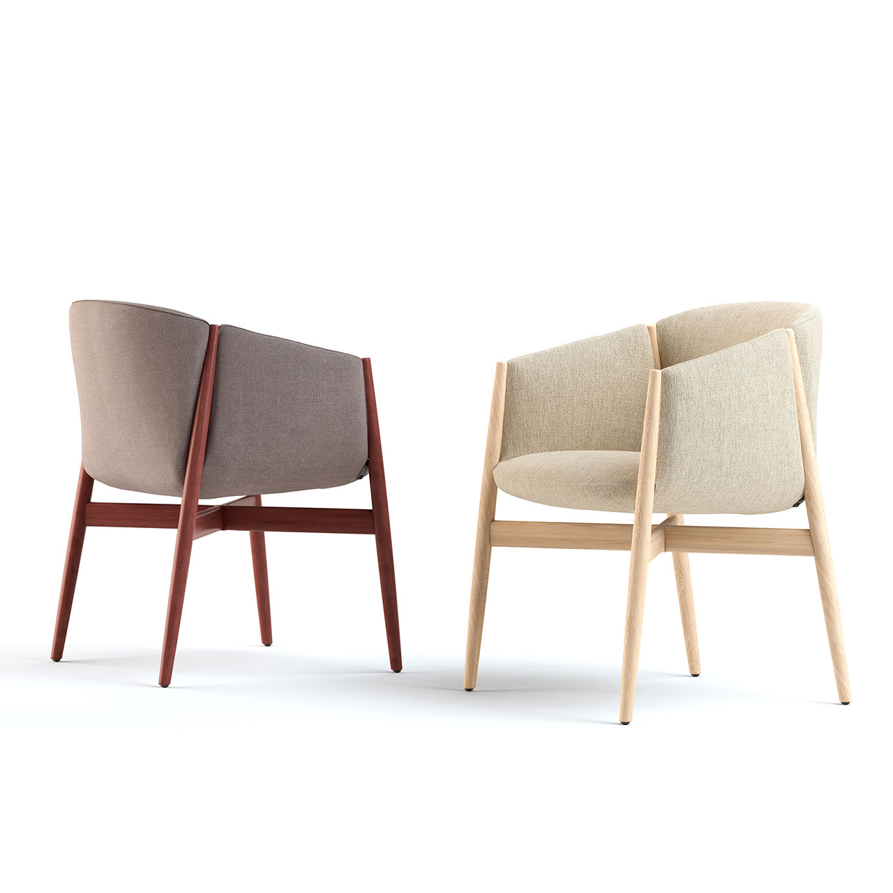 Links Stuhl mit dunklem Gestell, rechts Stuhl mit hellem Gestell