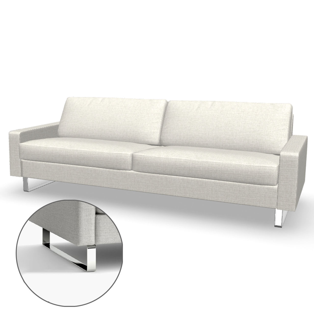 Generiertes 3D-Bild des Sofas COR Conseta mit Edelstahl-Kufen.